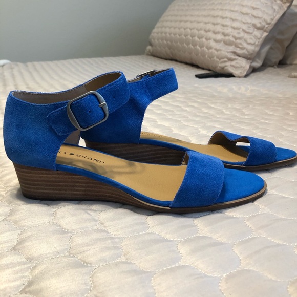 Lucky Brand Shoes - Lucky Brand Blue Suede Wedge Sandals | Ankle Strap | Size 8